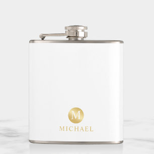 Petaca Monograma personalizado en blanco y oro de lujo