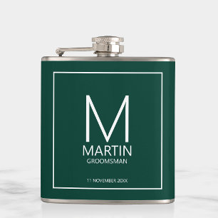 Petaca Monograma personalizado moderno y Groomsmen de nom