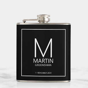 Petaca Monograma personalizado moderno y Groomsmen de nom