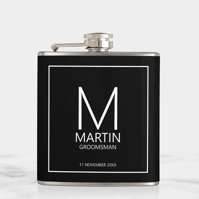 Petaca Monograma personalizado moderno y Groomsmen de nom (Subido por el creador)