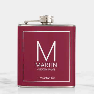 Petaca Monograma personalizado moderno y Groomsmen de nom