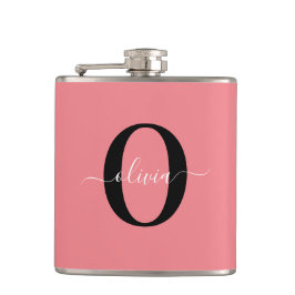 Petaca Monograma personalizado Nombre del guión negro ros