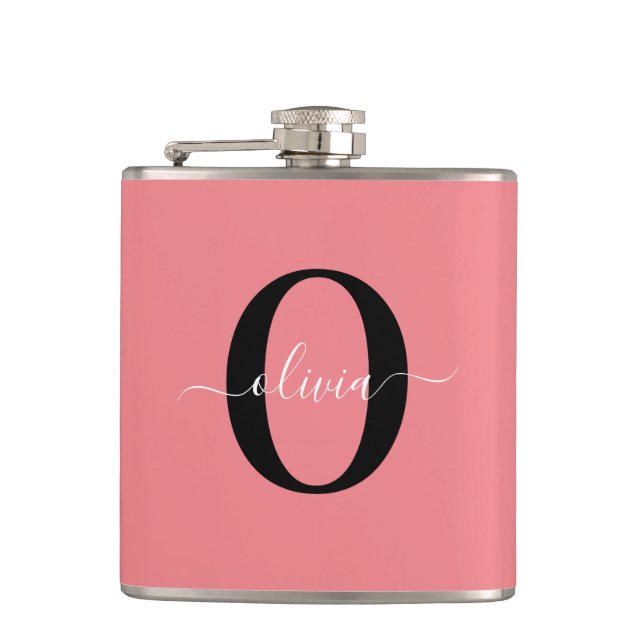 Petaca Monograma personalizado Nombre del guión negro ros (Anverso)