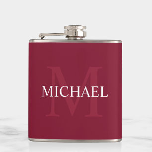 Petaca Monograma personalizado y nombre rojo borgoña