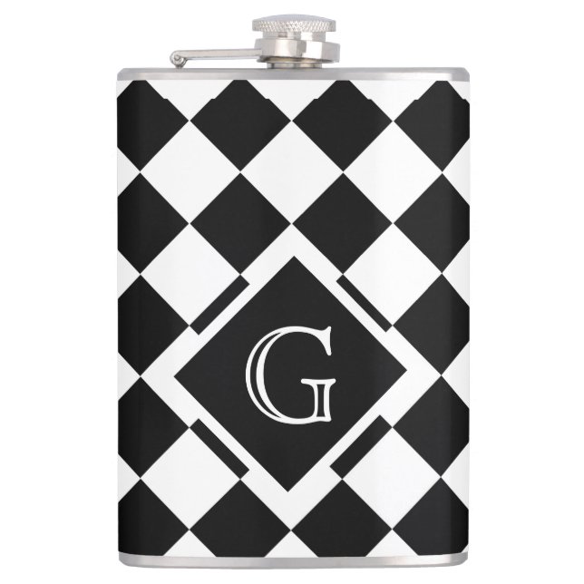 Petaca Monograma retro clásico del triángulo blanco negro (Anverso)