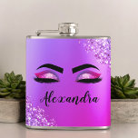 Petaca Monograma rosa morado Purpurina Eyelashes modernos<br><div class="desc">Purpurina de espuma metálica de Relieve metalizado de imitación morado y rosa se cepillaron el nombre Metalizado del monograma y las pestañas iniciales (pestañas), las extensiones de pestañas y la máscara de maquillaje de ojos. Esto hace que el dulce perfecto cumpleaños 16, boda, ducha de novia, aniversario, ducha de bebé...</div>
