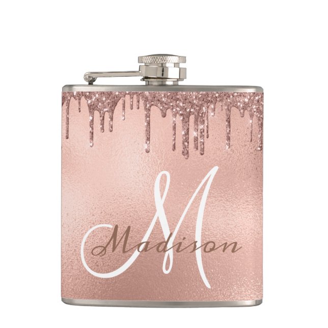 Petaca Monograma Rosa Oro Purpurina Drily Girly (Anverso)