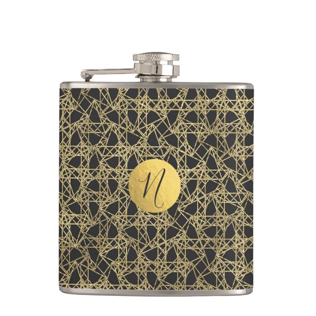 Petaca Monograma único de glamour dorado moderno (Anverso)