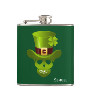 Petaca Monograma Verde 4 Leaf Shamrock Skull Y Verde Gorr