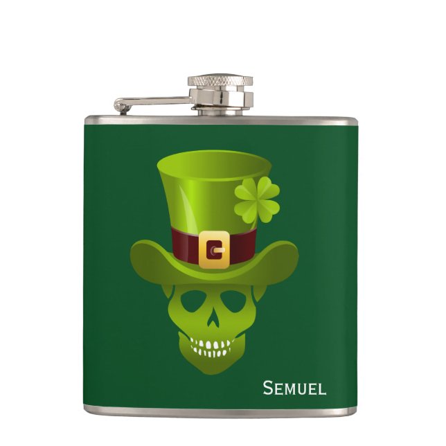Petaca Monograma Verde 4 Leaf Shamrock Skull Y Verde Gorr (Anverso)