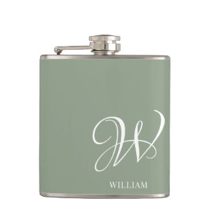 Petaca Monograma verde de sabio personalizado inicial