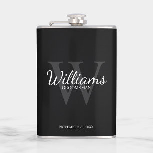 Petaca Monograma y nombre de Groomsmen con guión personal