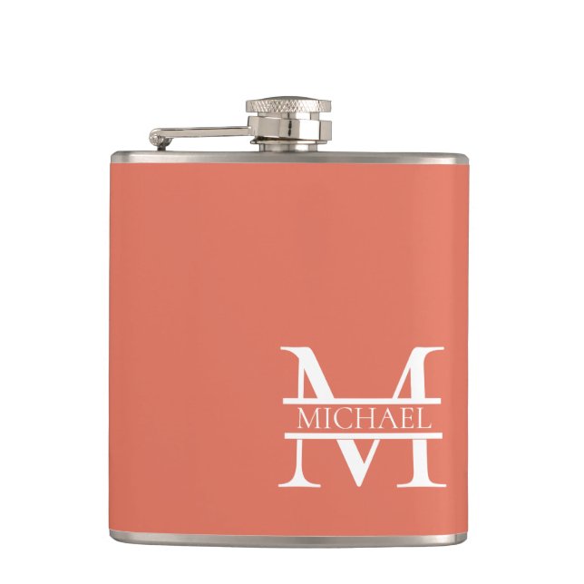 Petaca Monograma y nombre de Terracota Elegante y Persona (Anverso)