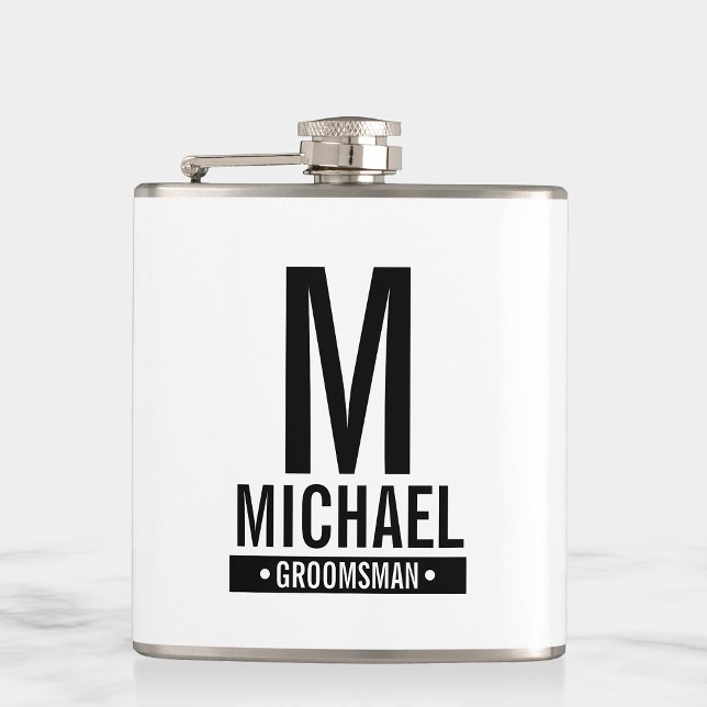 Petaca Monograma y nombre del Groomsman personalizado (Subido por el creador)