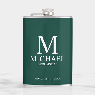 Petaca Monograma y nombre del Groomsman personalizado clá