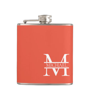 Petaca Monograma y nombre Naranja elegante personalizado