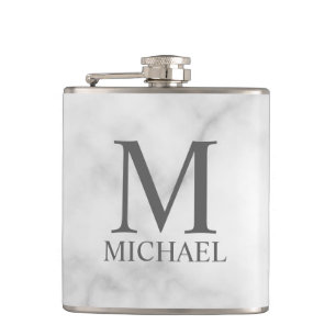 Petaca Monograma y nombre personalizados de mármol blanc