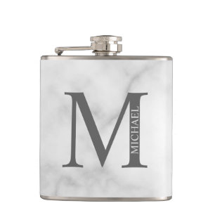 Petaca Monograma y nombre personalizados de mármol blanco