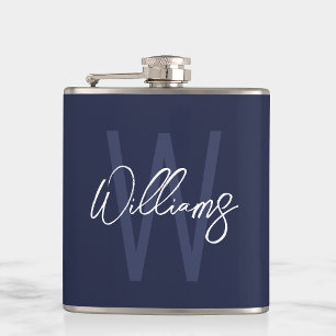 Petaca Monograma y nombre personalizados del guión azul d
