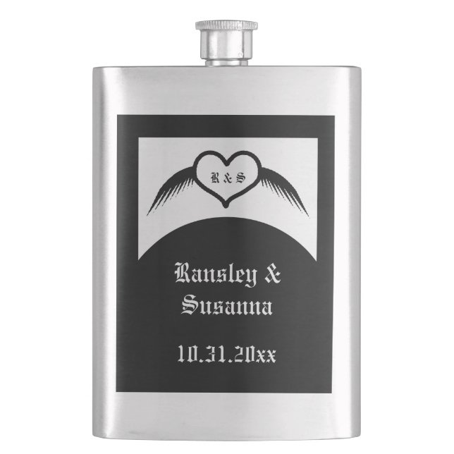 Petaca Monogramado Boda gótico Personalizado del corazón  (Anverso)