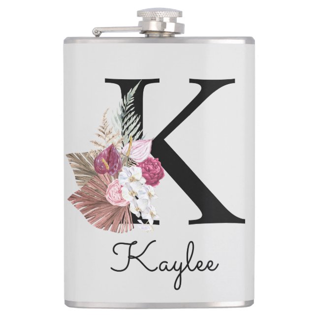 Petaca Monogramado Pink Boho Floral Inicial K (Anverso)