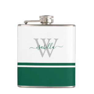 Petaca Monogrammed Flask Girly Moderno Script Emerald