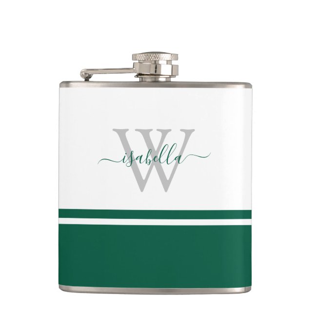 Petaca Monogrammed Flask Girly Moderno Script Emerald (Anverso)