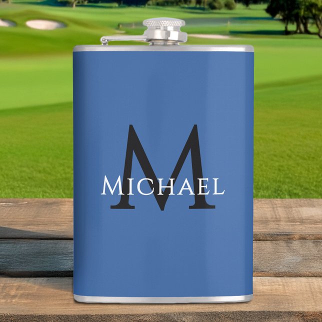 Petaca Monogrammed Name Initial Black Blue Custom (Monogrammed Name Initial Black Blue Custom Flask)
