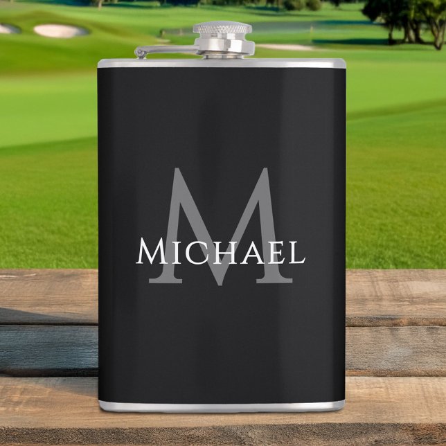 Petaca Monogrammed Name Initial Black Gray Custom (Monogrammed Name Initial Black Gray Custom Flask)
