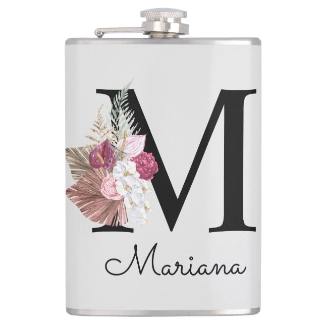 Petaca Monogramo inicial M Pink Boho Floral (Anverso)