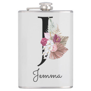 Petaca Monogramo Pink Boho Floral Inicial J
