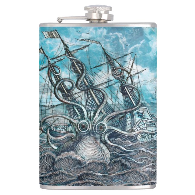 Petaca Monstruo marino Octopus Blue Sea (Anverso)