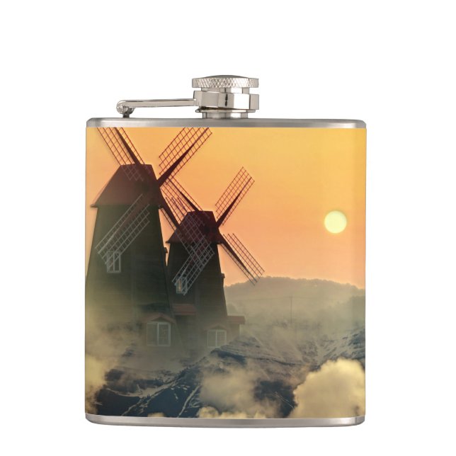 Petaca Montañas de molinos de viento y nubes (Anverso)