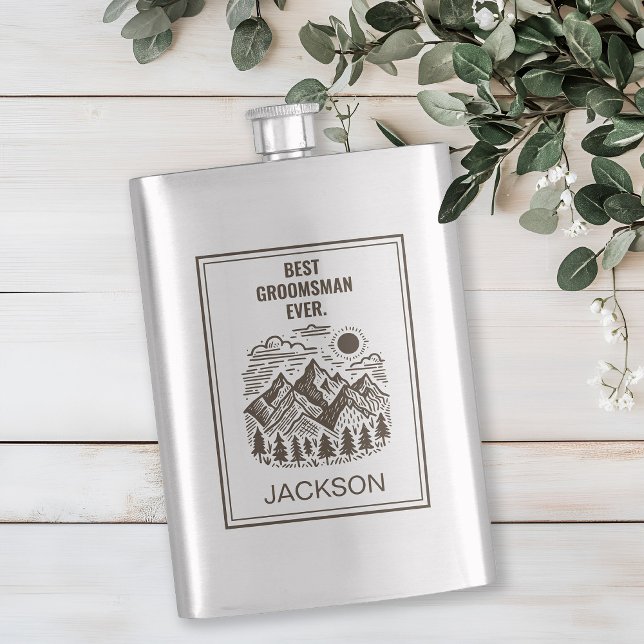 Petaca Montañas Modernas Rústicas Regalo Personalizado pa (Rustic Mountains Mountains Custom Groomsman Flask)