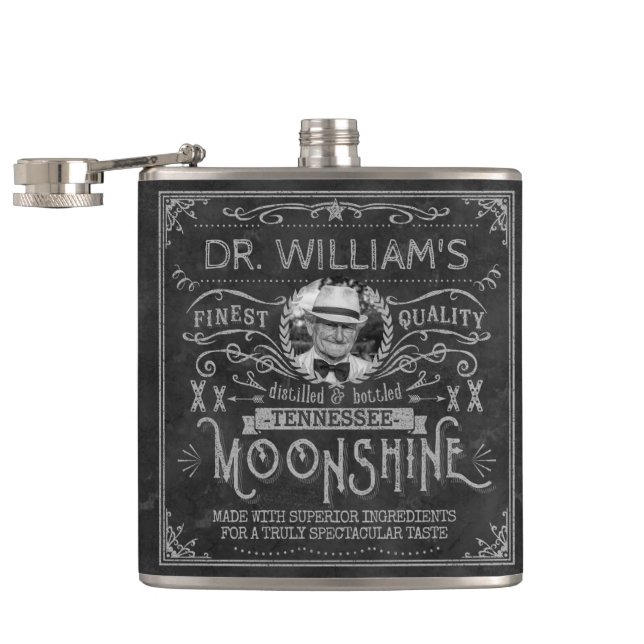 Petaca Moonshine Vintage Hillbilly Medicina Personalizado (Abierto)