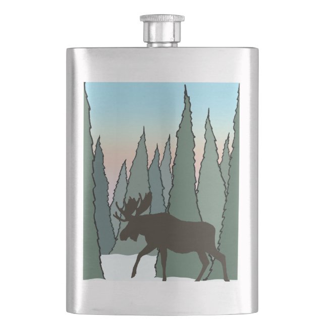 Petaca Moose caminando por el bosque invernal (Anverso)