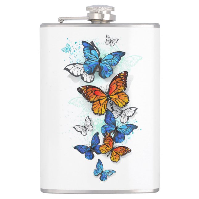 Petaca Morfo y monarca de las mariposas voladoras (Anverso)