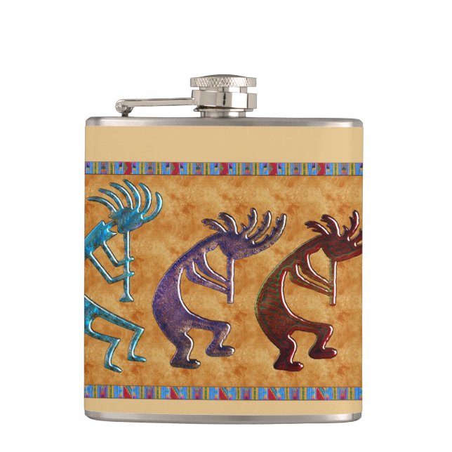 Petaca Motif nativo americano de Kokopelli 3D (Anverso)