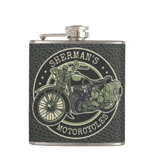 Petaca Motociclista Militar Retro Personalizado NOMBRE