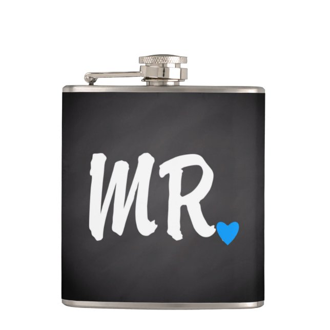 Petaca Mr blue heart chalkboard boda flask (Anverso)