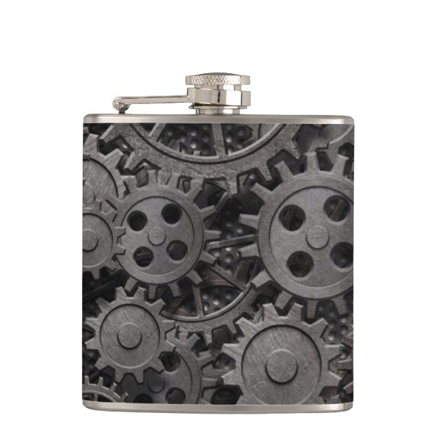 Petaca Muchos viejos engranajes o piezas metalizado (Anverso)