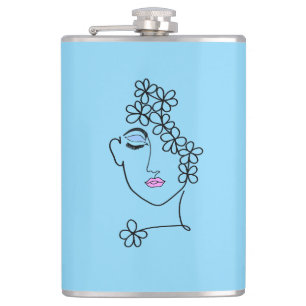 Petaca Mujer con flores arte de línea  
