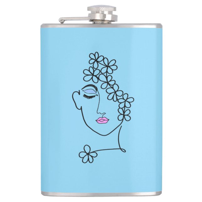 Petaca Mujer con flores arte de línea   (Anverso)