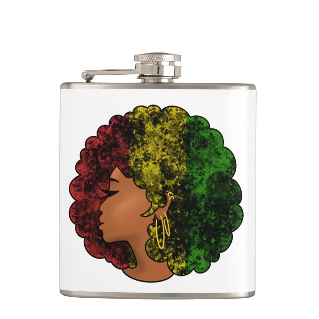 Petaca Mujer negra rasta afro rojo amarillo verde  (Anverso)