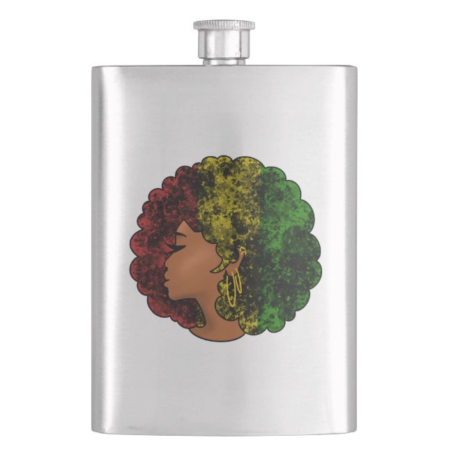 Petaca Mujer negra rasta afro rojo amarillo verde  (Anverso)