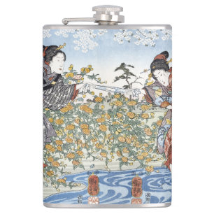 Petaca Mujeres Ukiyo-e del Período Edo Río Azul Flores Am
