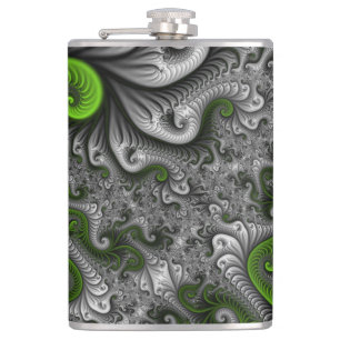 Petaca Mundo de fantasía verde y gris arte abstracto frac