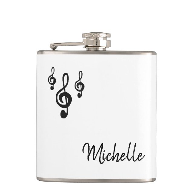 Petaca Musical Treble Clef Simple Black White (Anverso)