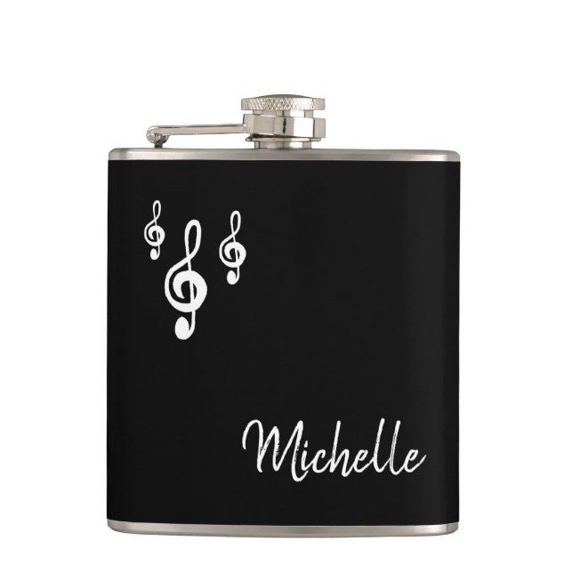 Petaca Musical Treble Clef Simple Black White Typography (Anverso)