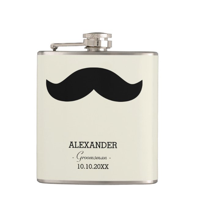 Petaca Mustache Groomsman Gift Custom Name (Anverso)